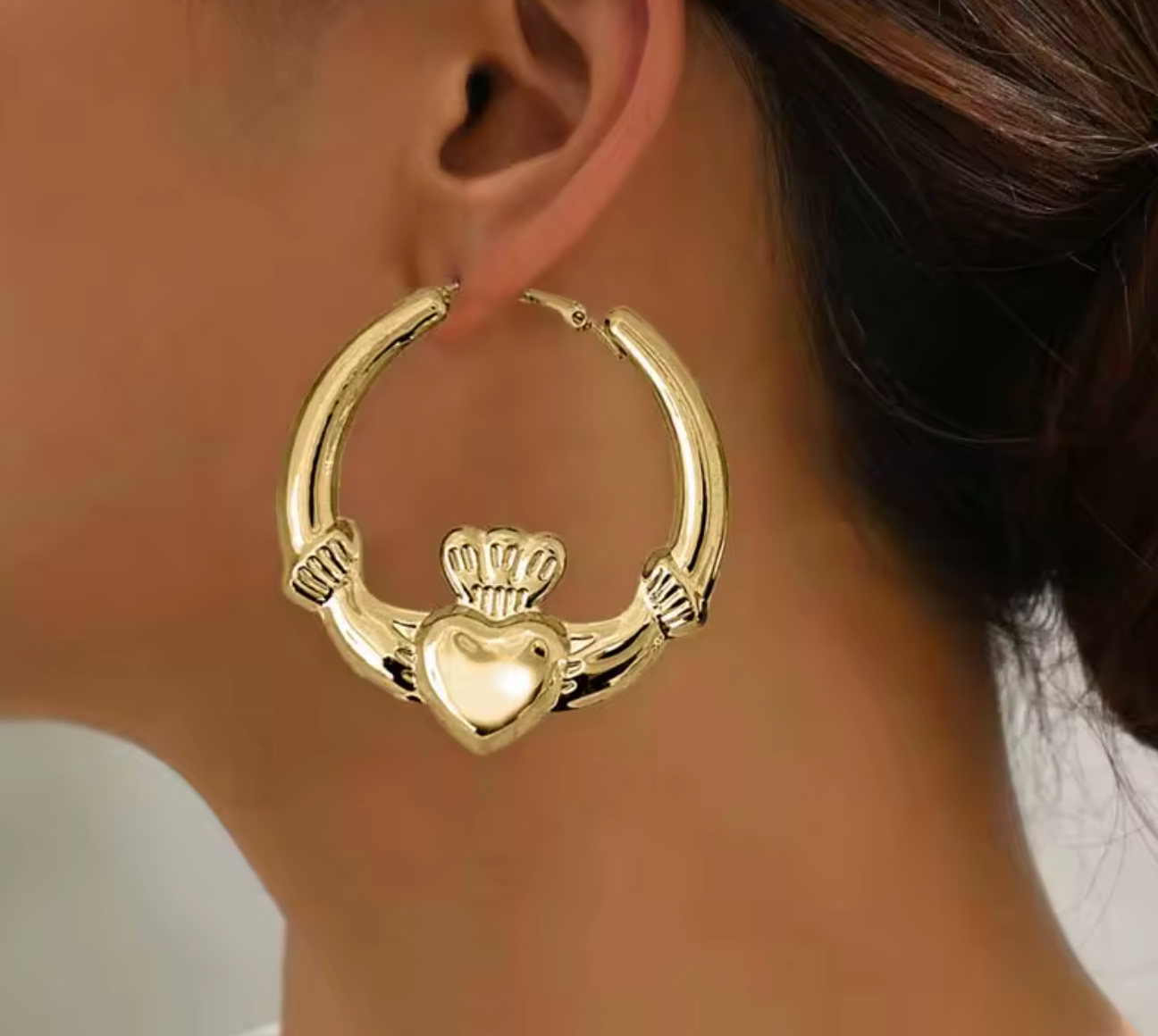 Vintage Gold Heart Hoop Earrings
