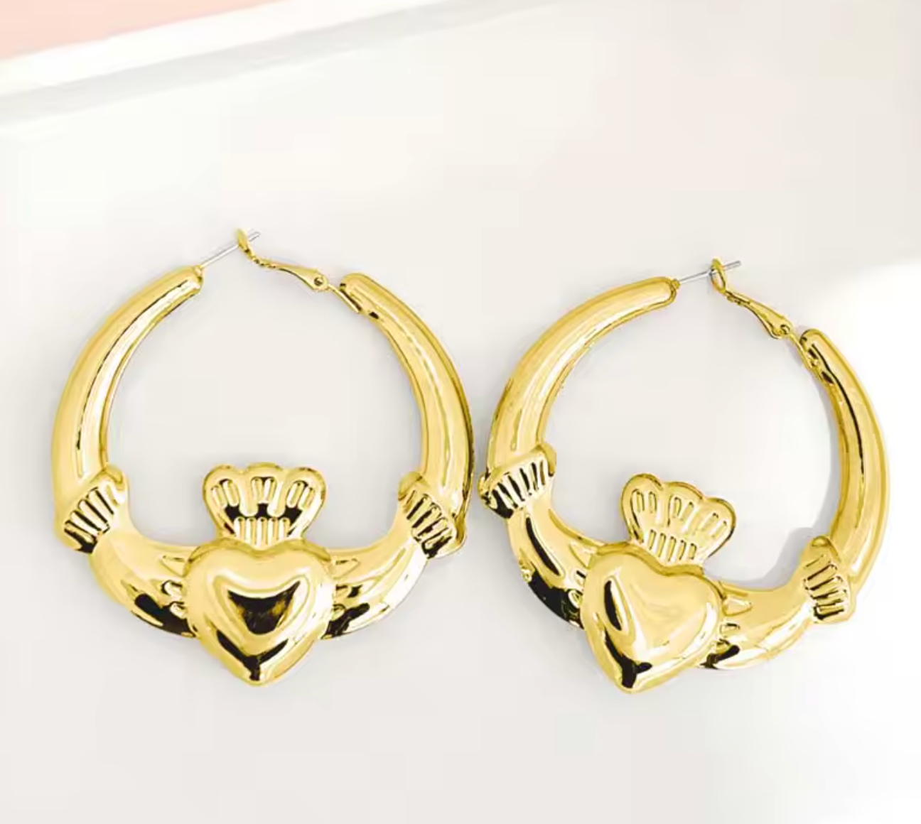 Vintage Gold Heart Hoop Earrings
