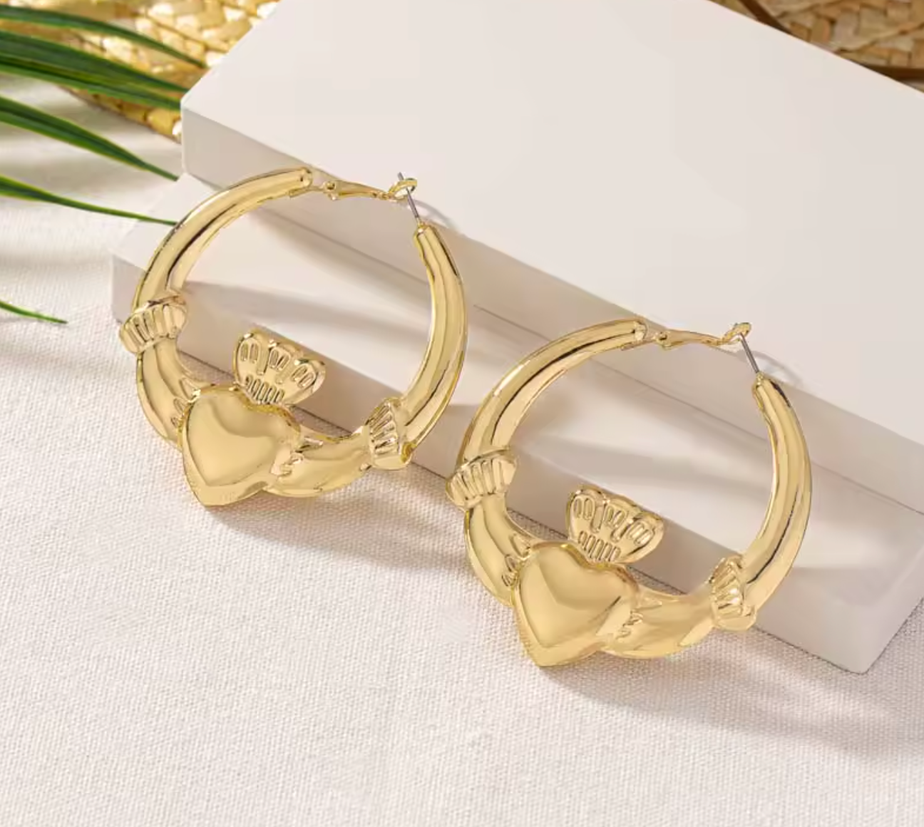Vintage Gold Heart Hoop Earrings