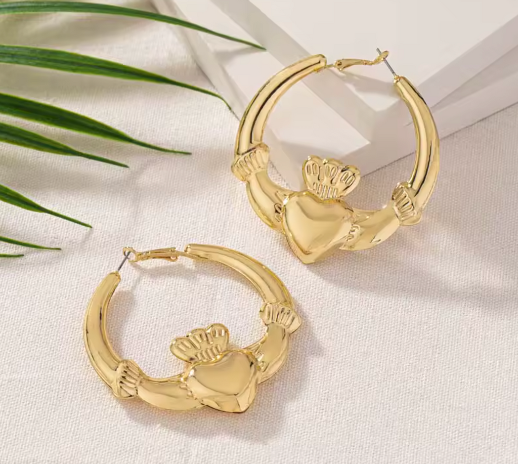 Vintage Gold Heart Hoop Earrings