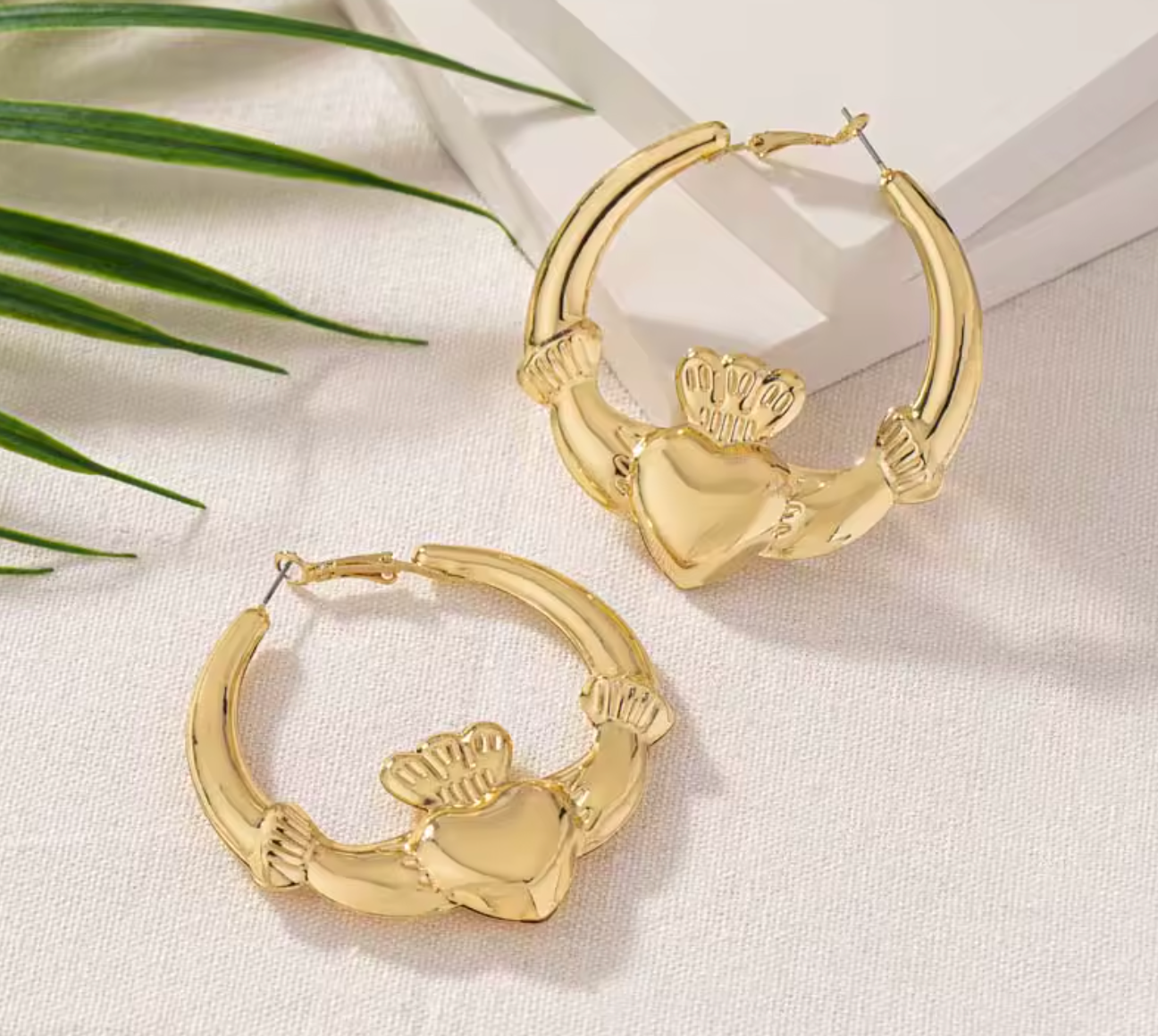 Vintage Gold Heart Hoop Earrings