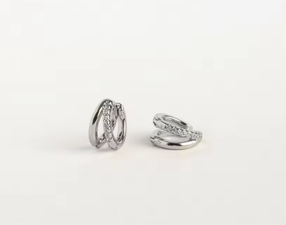 14K Gold-Plated Diamond Huggie Hoop Earrings