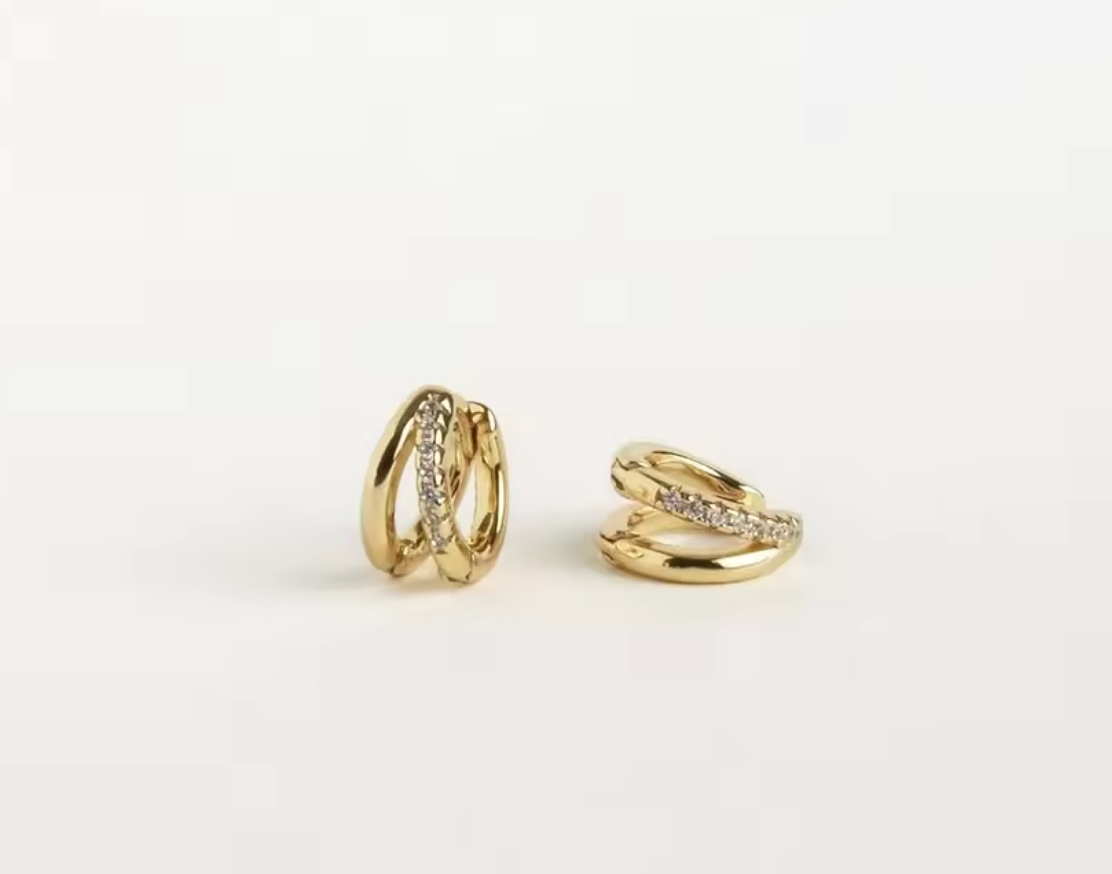 14K Gold-Plated Diamond Huggie Hoop Earrings