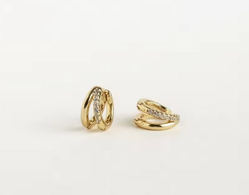 14K Gold-Plated Diamond Huggie Hoop Earrings