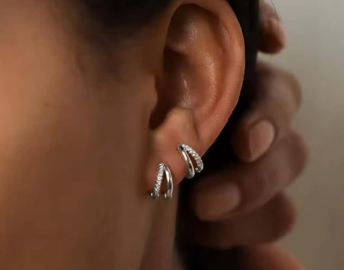 14K Gold-Plated Diamond Huggie Hoop Earrings
