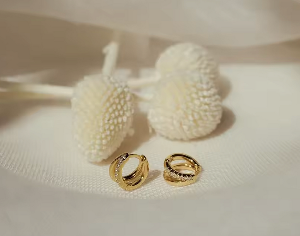 14K Gold-Plated Diamond Huggie Hoop Earrings