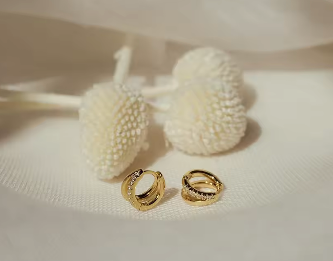 14K Gold-Plated Diamond Huggie Hoop Earrings
