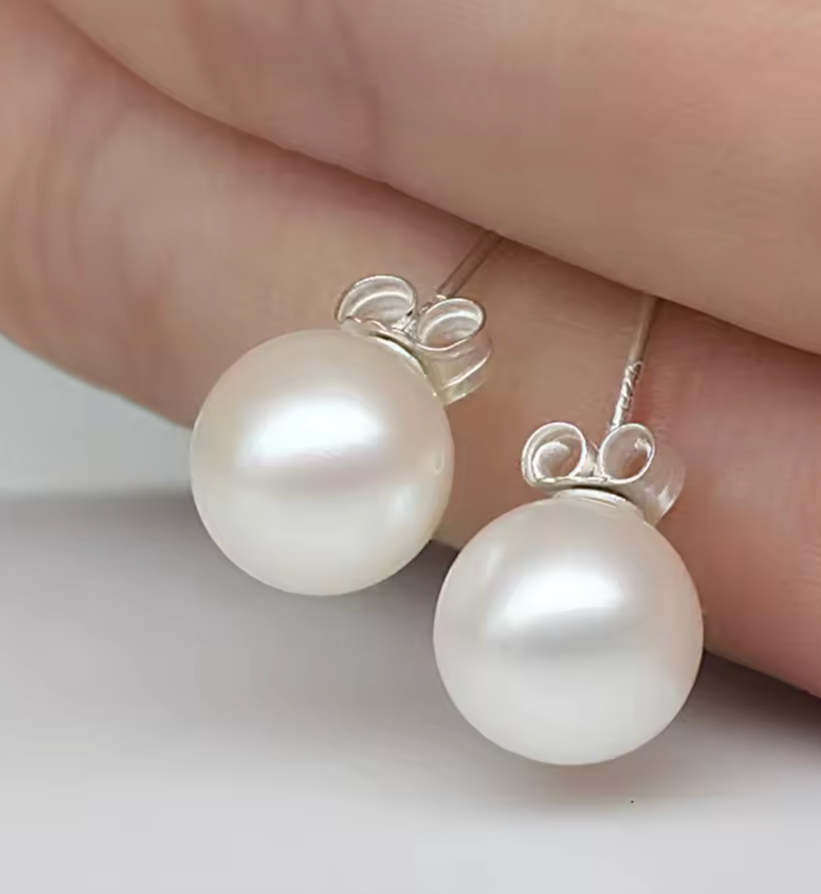 925 Silver White Pearl Stud Earrings