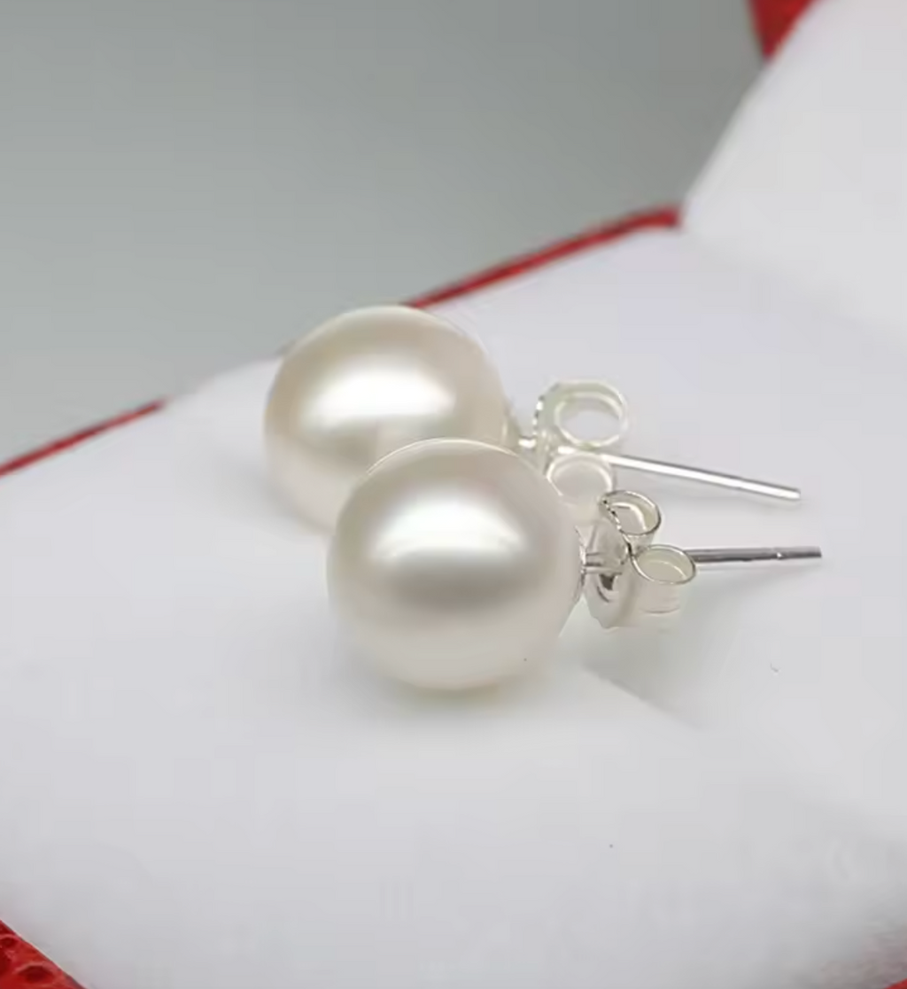 925 Silver White Pearl Stud Earrings