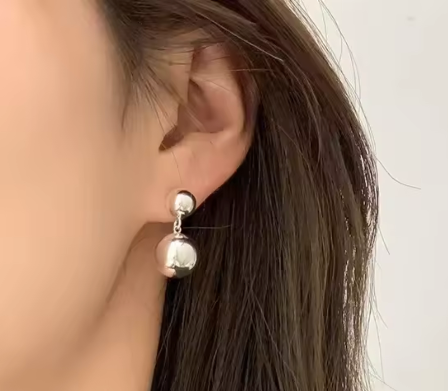 Stainless Steel Metal Ball Dangle Earrings