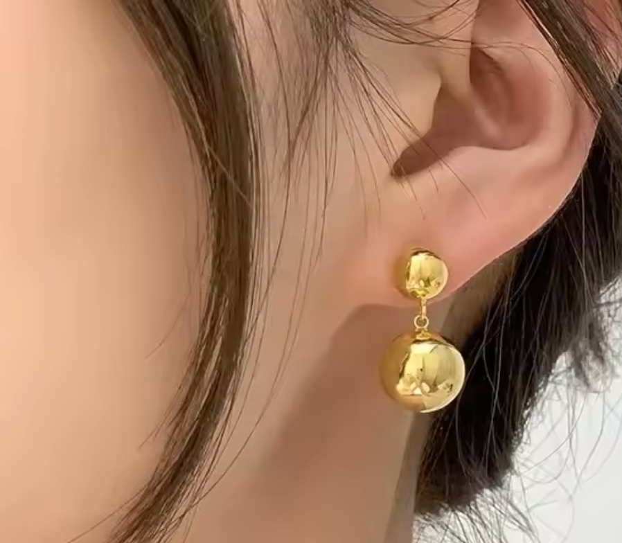 Stainless Steel Metal Ball Dangle Earrings