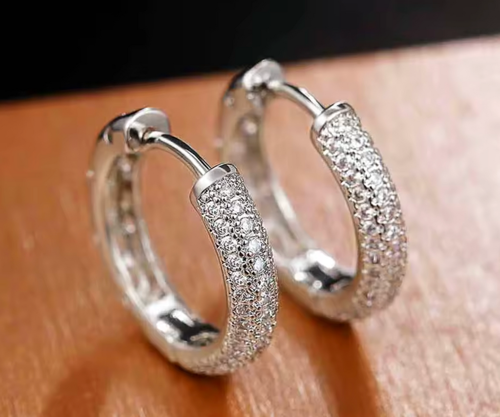 Silver CZ Hoop Earrings for Women