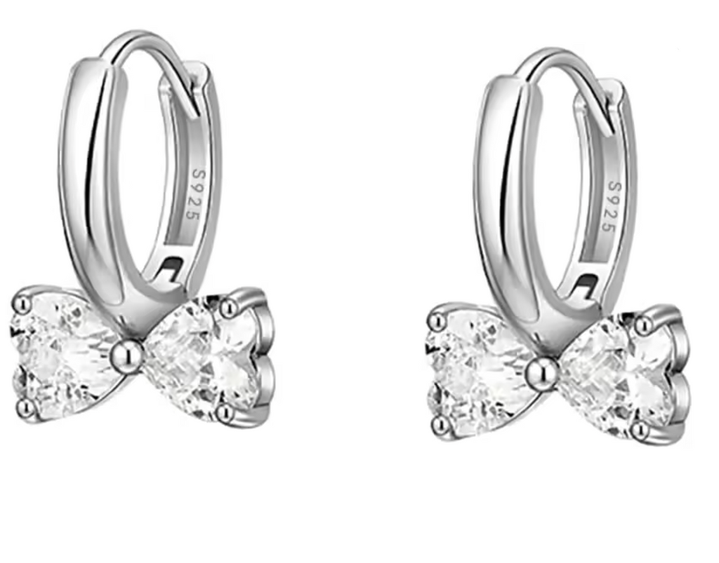 Sterling Silver CZ Bow Huggie Hoop Earrings